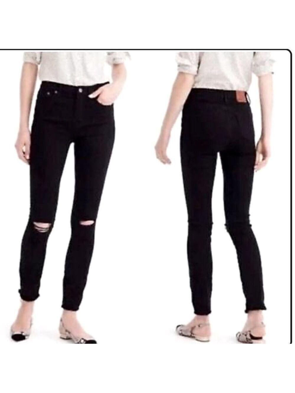 J. Crew Lookout High Rise Skinny Jeans Distressed in Black Raw Hem Size 30